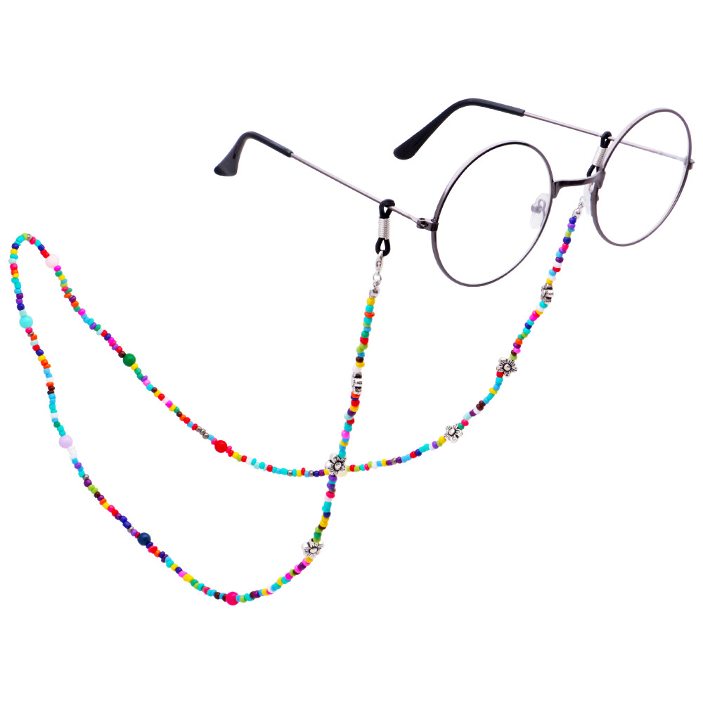 小花手工款珠珠眼镜挂链眼镜绳 太阳镜百搭款 时尚防滑链跨境新品