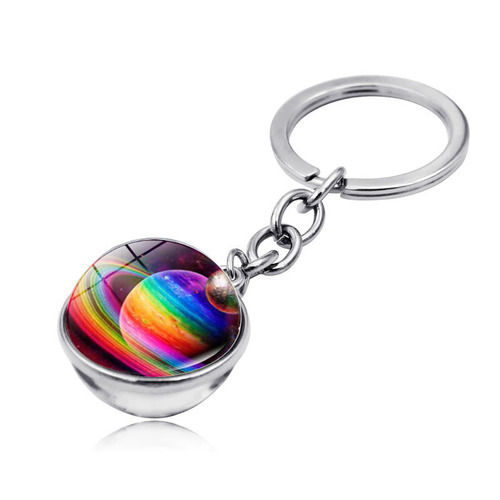 Universe Galaxy Planet key chain pendant Earth Mars Jupiter Moon double-sided glass ball key chain bag pendant