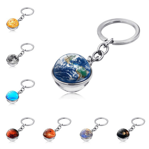 Universe Galaxy Planet key chain pendant Earth Mars Jupiter Moon double-sided glass ball key chain bag pendant