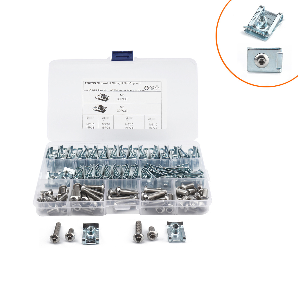 跨境120只装-夹板螺母/夹片螺母/簧片螺母/卡式螺母/板簧螺母批发