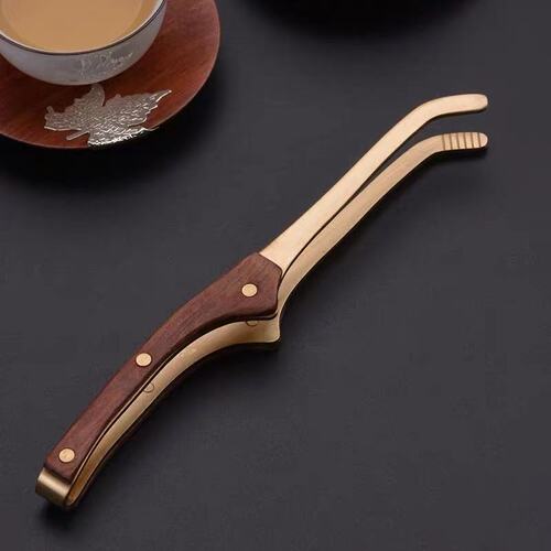 Pure copper ebony solid wood tea clip household tea leaf clip tea cup clip kung fu non-slip metal tweezers tea set accessories