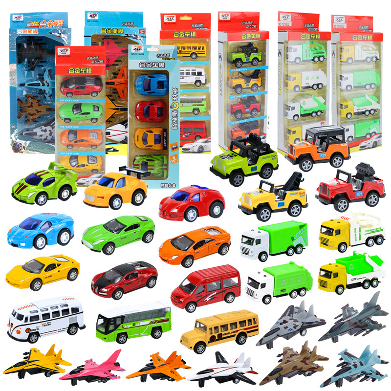 Children's alloy toy car pull back fighter model city sanitation car simulation Jeep school bus suit