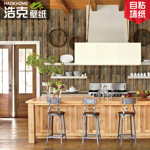 Thickened retro 3D three-dimensional simulated wood board wood grain sticker PVC self-adhesive imitation wood wall sticker restaurant background wall wallpaper