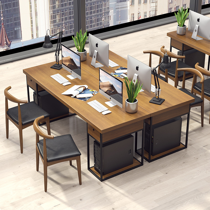 Face-To-Face Computer Desk Company Office Building Solid Wood Desk Staff 4-Person Work Desk Modern Simple Workbench
