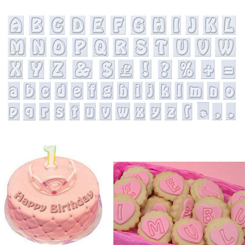 64PCs upper and lower case English letter symbols turn sugar birthday cake decoration plastic cutting mold baking tools