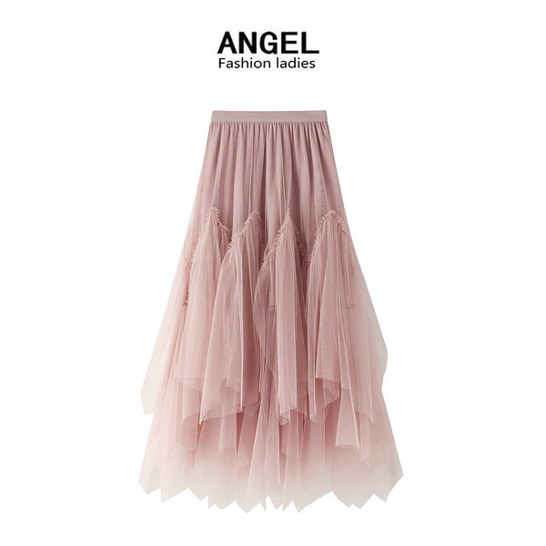 Demi-season long fresh pleated skirt