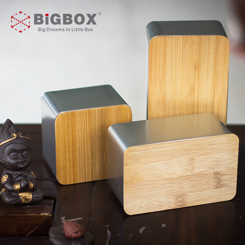 批发T10竹盖铁茶叶盒 方形竹制茶叶礼盒包装盒便携茶叶盒