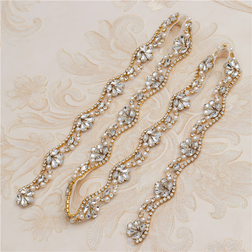 European and American Wedding Accessories Rhinestone Belt for Brides, Hand-Stitched Back Glue Crystal Pearl Belt Decoration