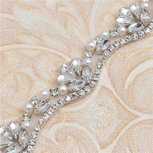 European and American Wedding Accessories Rhinestone Belt for Brides, Hand-Stitched Back Glue Crystal Pearl Belt Decoration