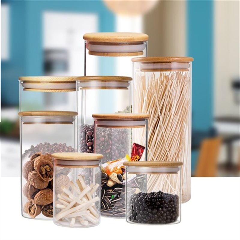 Wholesale tea jar heat-resistant glass sealed jar transparent storage jar dried fruit snack storage bottle candy jar bamboo lid