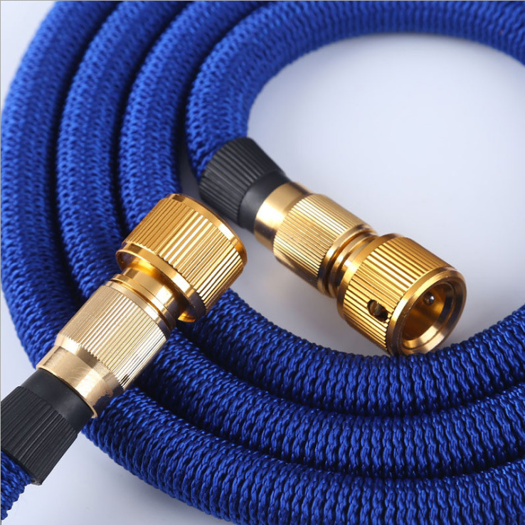 Jardín doméstico tubo de agua telescópico 3 veces telescópico TPE tubo de lavado de automóviles tubo de agua mágica accesorios pistola de agua chapado en cobre image 5