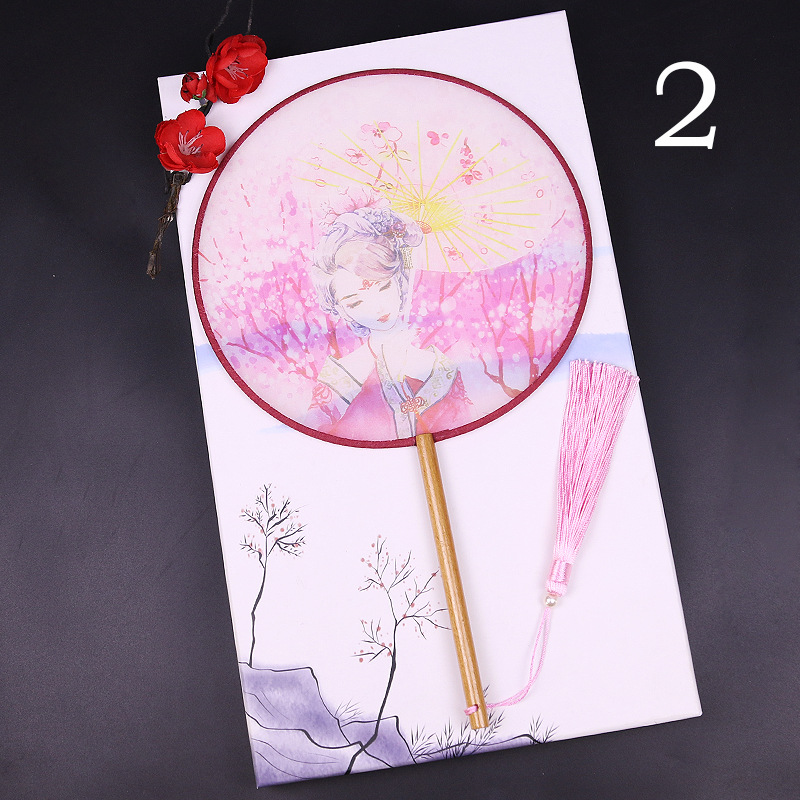 Estilo antiguo ventilador redondo estilo chino danza ventilador clásico Dama DE HONOR traje medio-largo mango Palacio ventilador boda al por mayor