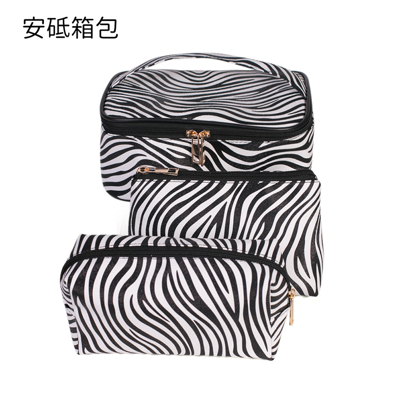 Nuevo en stock de mármol de tres piezas bolsa de cosméticos PU bolsa de lavado a prueba de agua bolsa de almacenamiento de viaje portátil de gran capacidad