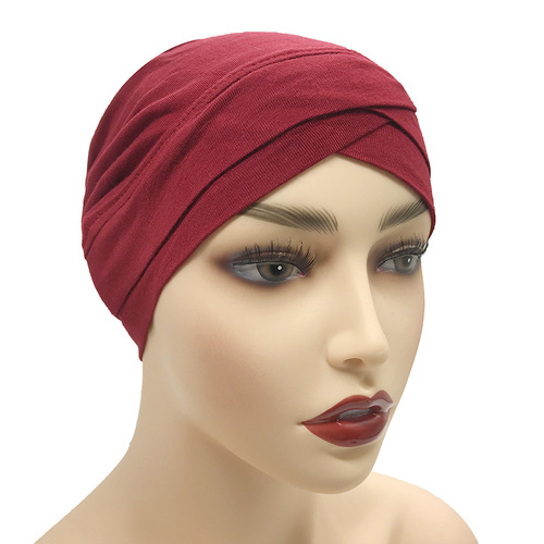 Cross-border Amazon high-quality modal elastic bottoming hat Indian hat forehead cross turban hat one piece drop shipping