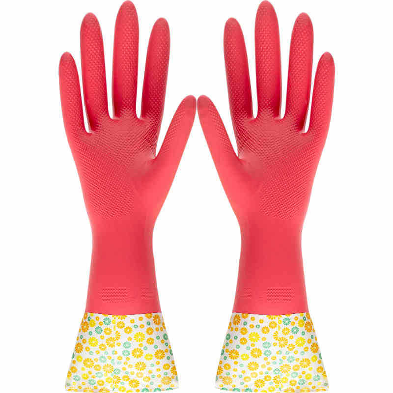 Cálido forrado de lana engrosada de una sola pieza Flocado de látex de caucho de invierno guantes de lavandería de cocina doméstica guantes de lavado de platos