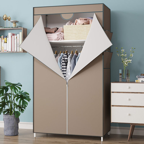 Wardrobe simple cloth wardrobe dormitory small rental room fabric assembled cabinet folding single storage hanging wardrobe