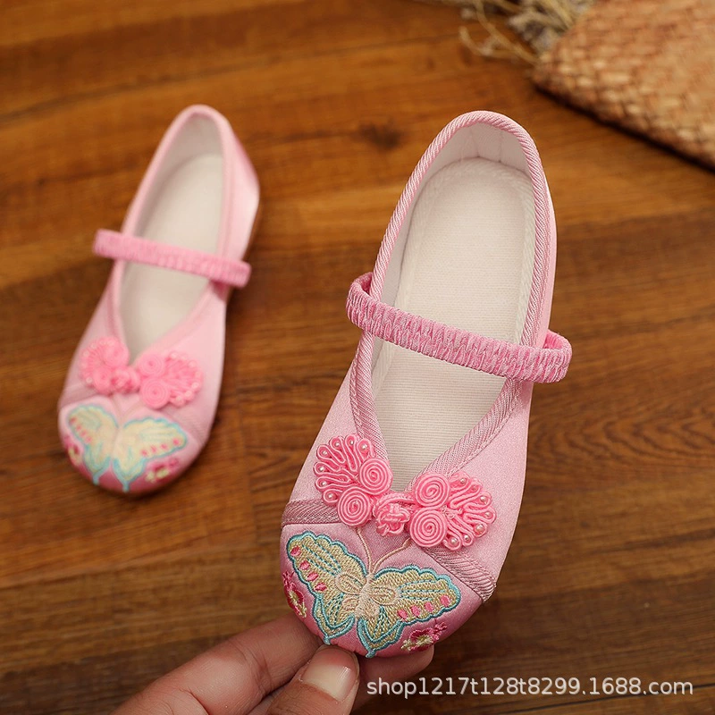 Прямые поставки с фабрики обувь для девочек Hanfu Детская обувь с вышивкой на плоской подошве старая Пекинская Тканевая обувь танцевальная обувь детская Тканевая обувь