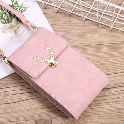 批发新款女士磨砂手机包小清新女斜跨包鹿头单肩包大容量迷你小包