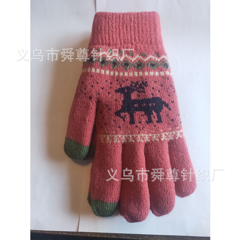 Fino 10 Tejido de punto de suministro directo de fábrica de doble capa guantes de pantalla táctil de jacquard ciervo guantes de invierno cálido cepillado