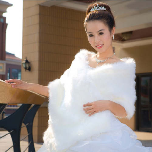 Cross-border wholesale fur shawl wedding dress bride wedding performance long cheongsam shawl red white black scarf