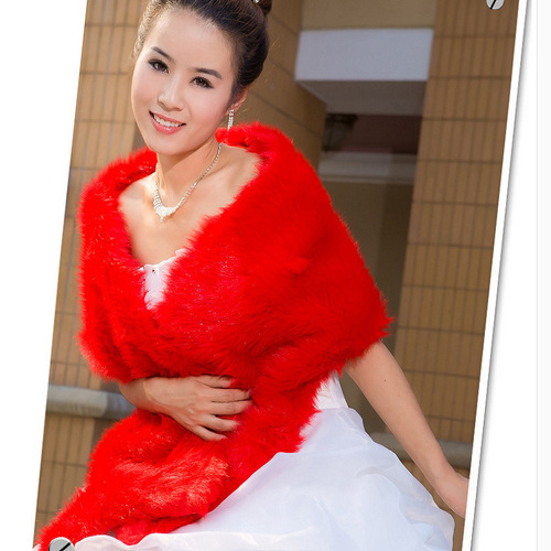 Cross-border wholesale fur shawl wedding dress bride wedding performance long cheongsam shawl red white black scarf