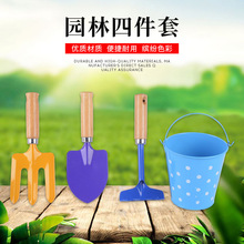 彩色小铁桶铲子 锹耙4件套装水桶 儿童沙滩木桶玩具园艺工具