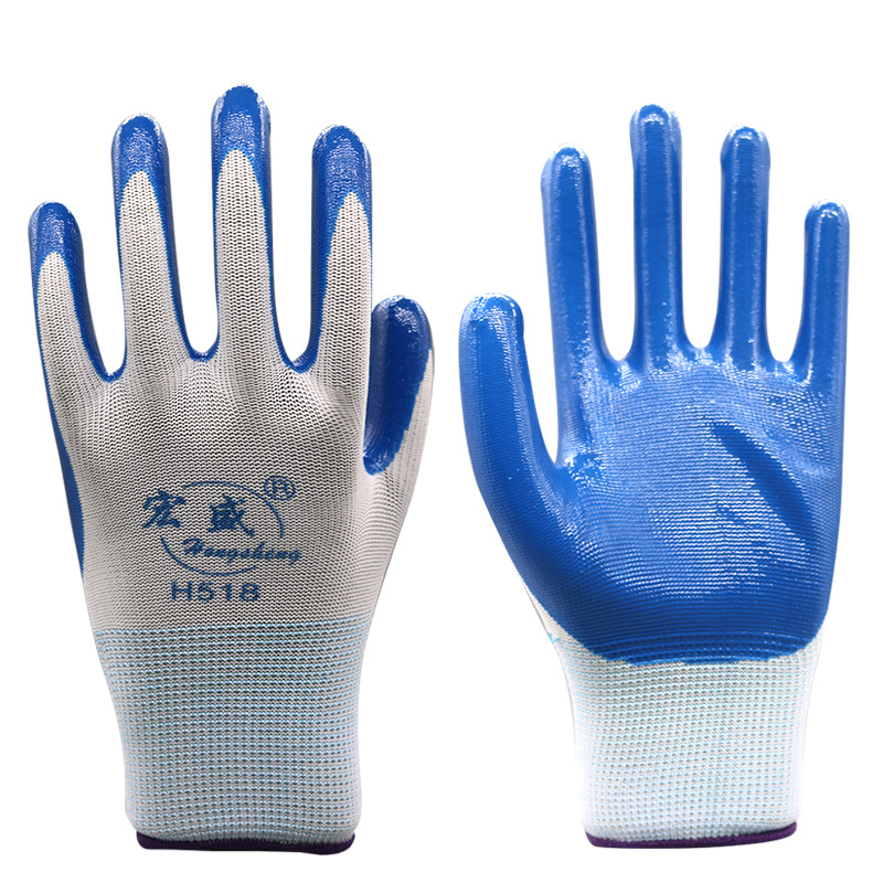 N518 guantes de protección laboral de nylon nitrilo impregnado guantes de trabajo antideslizantes resistentes al desgaste para el sitio de construcción al por mayor