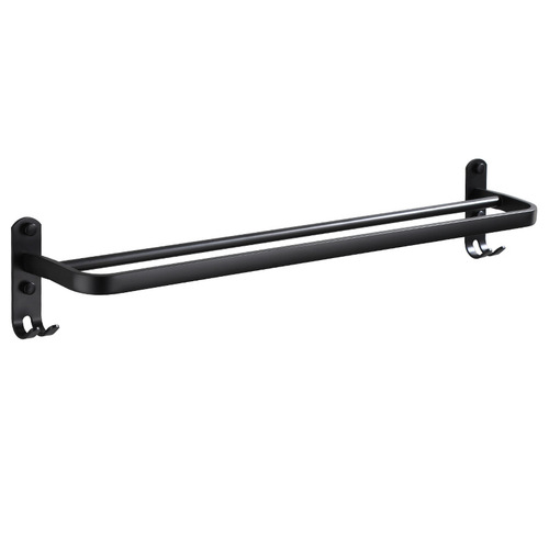 Hotel space aluminum black towel rack double rod bathroom toilet double towel hanging towel rod rack