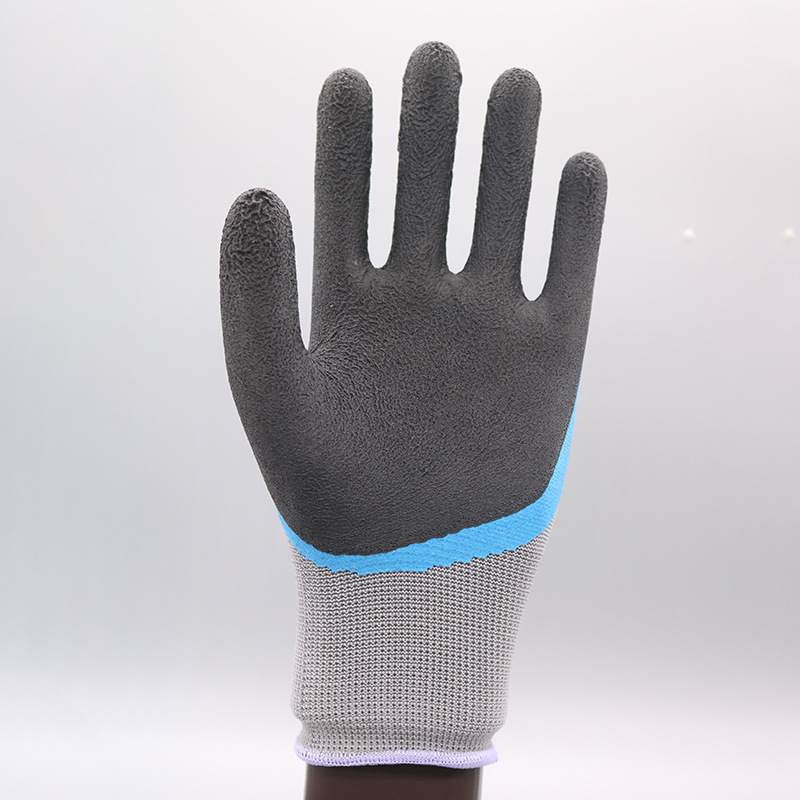 Guantes de protección laboral de nailon de doble capa con revestimiento reforzado en la palma, resistentes al desgaste y antideslizantes, adecuados para trabajos en talleres y sitios de construcción.