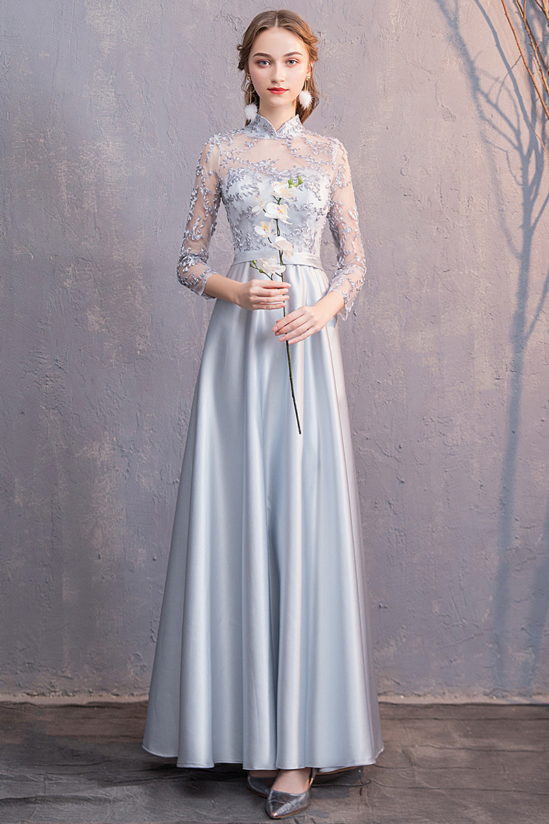Vestido largo de dama de honor 2026, ajustado, de manga larga, para coro, banquete, graduación, grupo de hermanas, vestido de noche entallado, vestido de hada. image 19