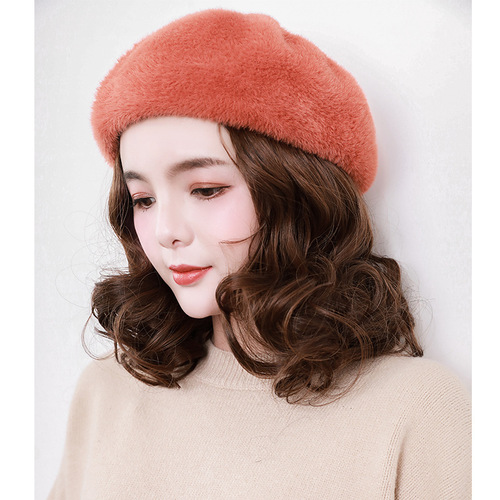 Wanxiansiyu detachable hat wig one-piece mink beret + short curly hair wholesale detachable wig cap