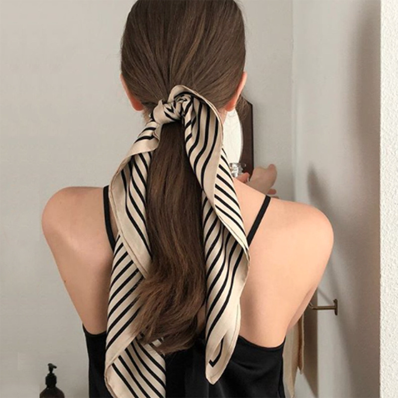 New Vintage Ins Striped Small Silk Scarf Professional All-match Small Square Scarf Women's Autumn South Korea Decorative Scarf Hair Belt