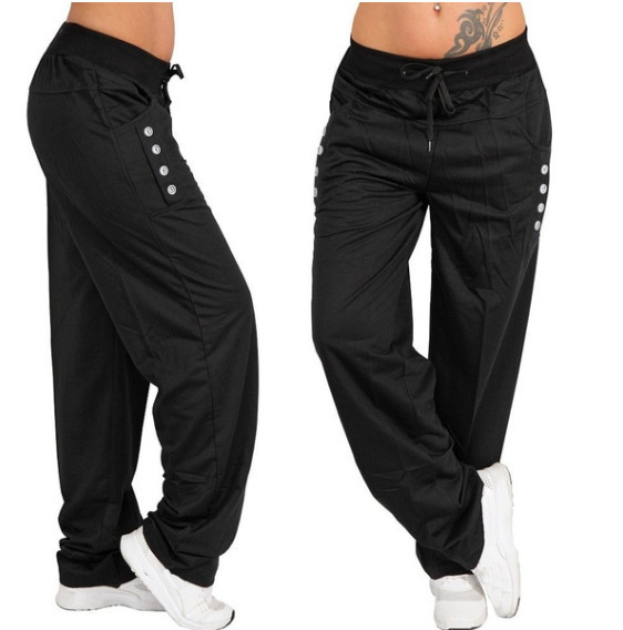 Women's Solid Color Lace-Up Casual Loose Straight Leg Pants Autumn Winter European American Style Wish Trousers_ecoleips.com