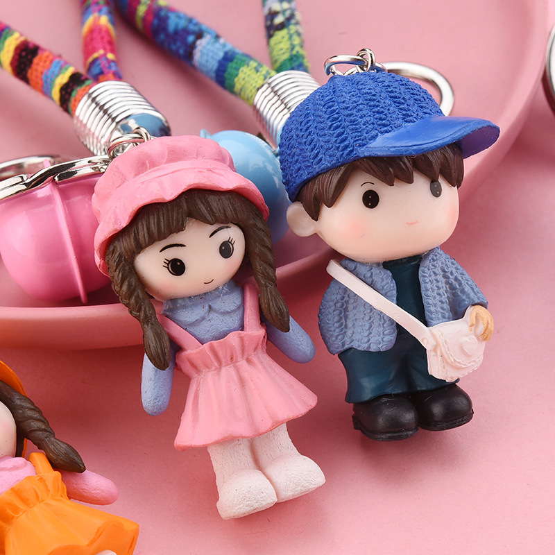 Korean-style Cute Couple's Keychain Pendant Creative Resin Antique Cotton Rope Accessories Student Schoolbag Pendant Gift