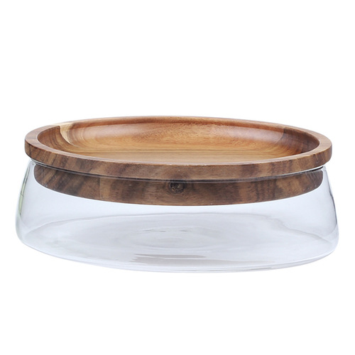 Factory direct selling fruit plate European style creative double-layer glass dried fruit melon seeds nut plate wooden candy storage box