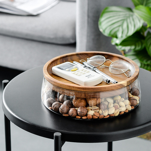 Factory direct selling fruit plate European style creative double-layer glass dried fruit melon seeds nut plate wooden candy storage box
