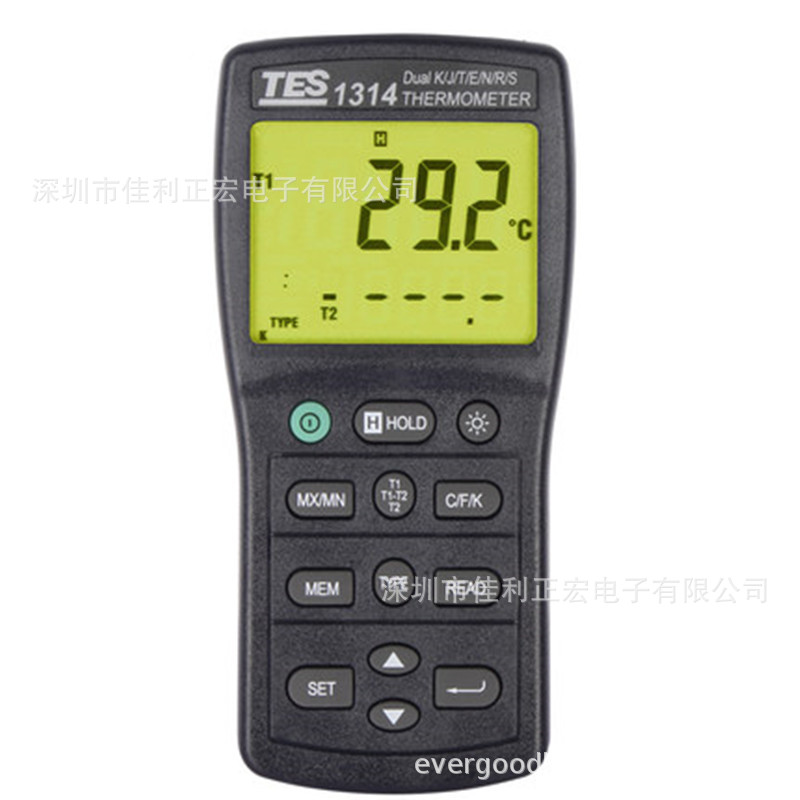 泰仕TES-1314双通道K型热电偶接触式测温仪 温度表