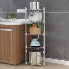 不鏽鋼廚房置物架落地多層收納鍋架用品三角轉角免打孔放鍋架子