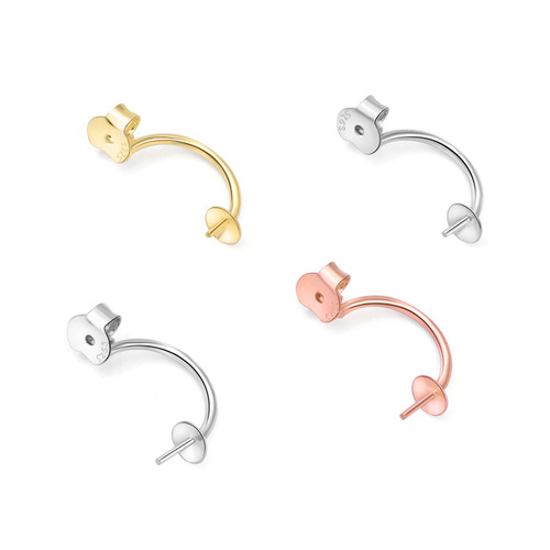 S925 sterling silver accessories DIY pearl empty support rhinestone tray earrings earrings gold-plated rose gold factory direct sales