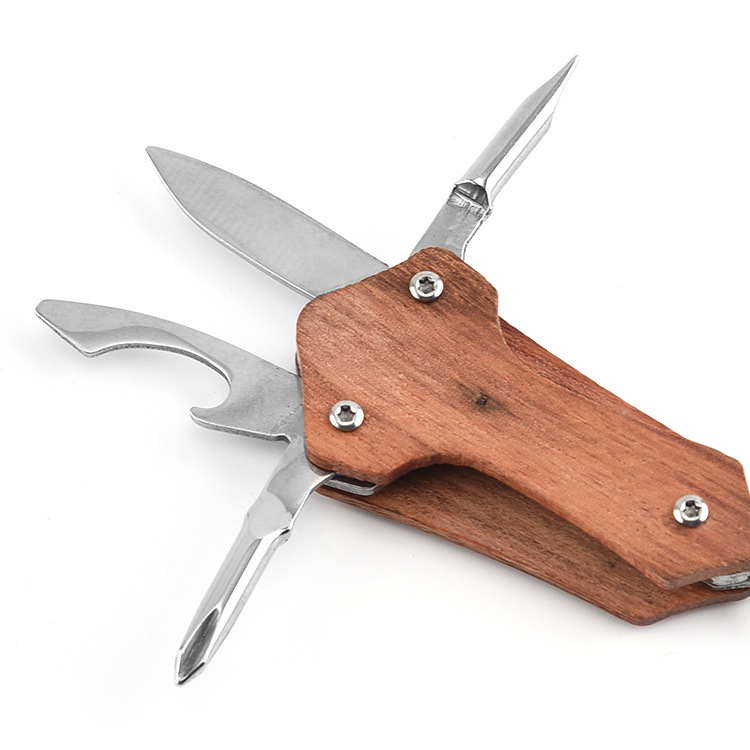 厂家批发 花梨木小刀多功能钥匙扣小刀不锈钢开瓶器钥匙扣螺丝刀