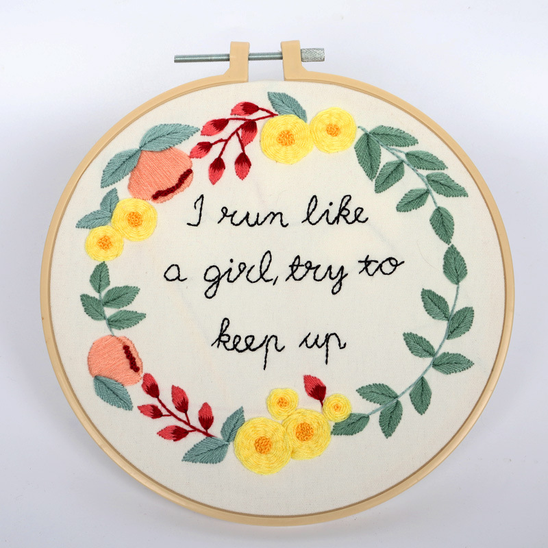 Feliz guirnalda DIY material bordado hecho a mano paquete principiante europeo tela flor flores y plantas letras planta verde