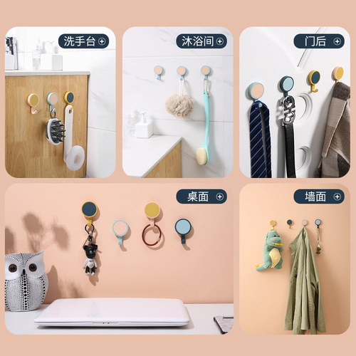 Creative bathroom strong nail-free hook wall traceless adhesive hook clothes hook multi-functional rotating hook 3 pack