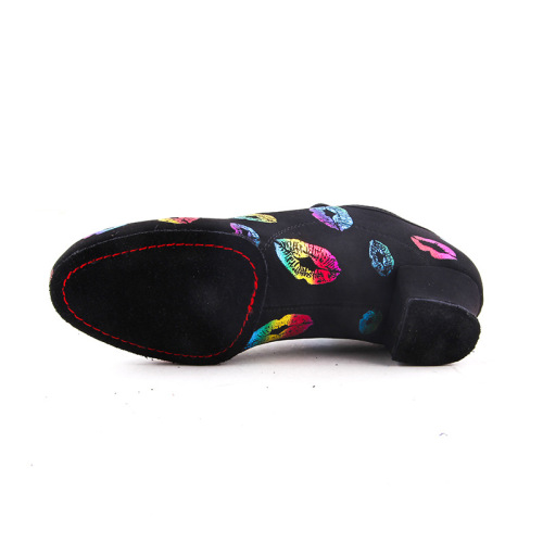 New Autumn Colorful Oxford Cloth Dance Shoes Colorful Lip Print Women's High Heels Latin Dance Shoes Belly Dance Practice Shoes