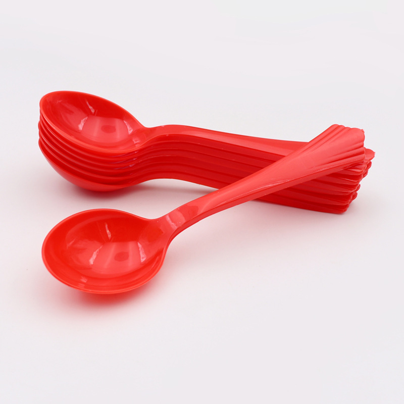 In stock red spoon wedding spoon tableware disposable plastic spoon thickened wedding red spoon 20 pieces