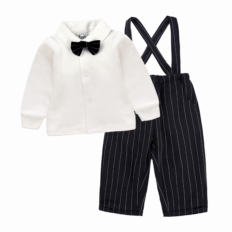 European and American children's clothing foreign trade boy long sleeve shirt striped trousers gentleman bow tie suit baby birthday party dress