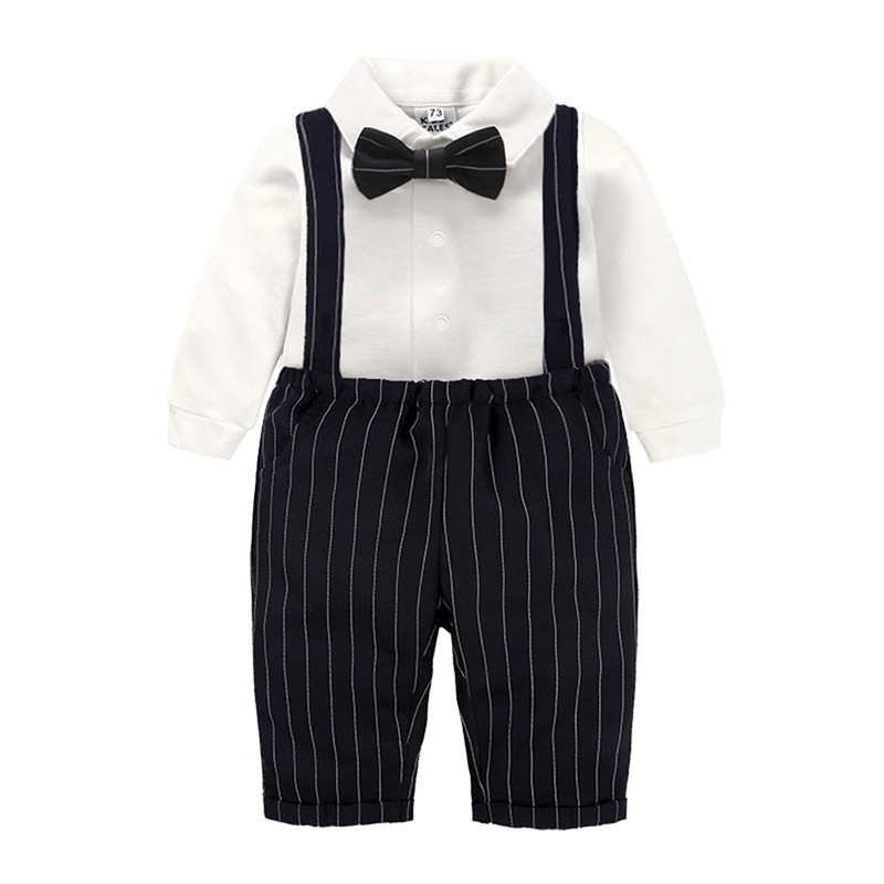 European and American children's clothing foreign trade boy long sleeve shirt striped trousers gentleman bow tie suit baby birthday party dress