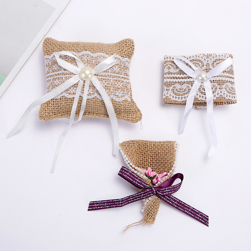 手表枕头 婚庆珠宝戒指摆件 小枕头高档 麻布蕾丝手链手表小枕头