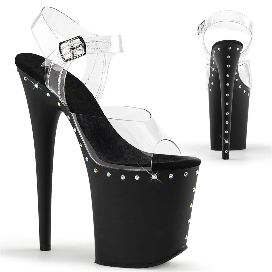 20cm de diamante incrustado mesa impermeable sandalias de talón alto / zapatos de baile de tubo de acero de talón alto modelo de desfile