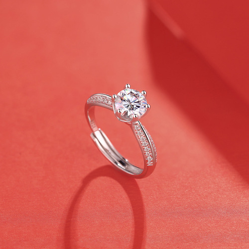 s925 silver moissanite half wall Jiangshanhao inlaid ring silver plated 18K gold women's trendy half arm ring live delivery