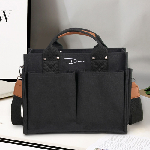 Korean women's bag with multiple pockets, shoulder bag, single-shoulder bag, casual and versatile crossbody bag for women, large capacity canvas bag